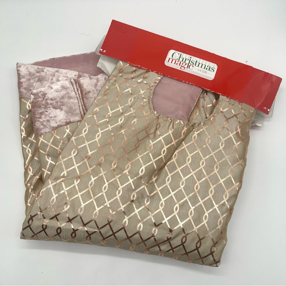 Christmas Magic Gold & Blush Velvet Tree Skirt 48" Elegant Holiday Decor New